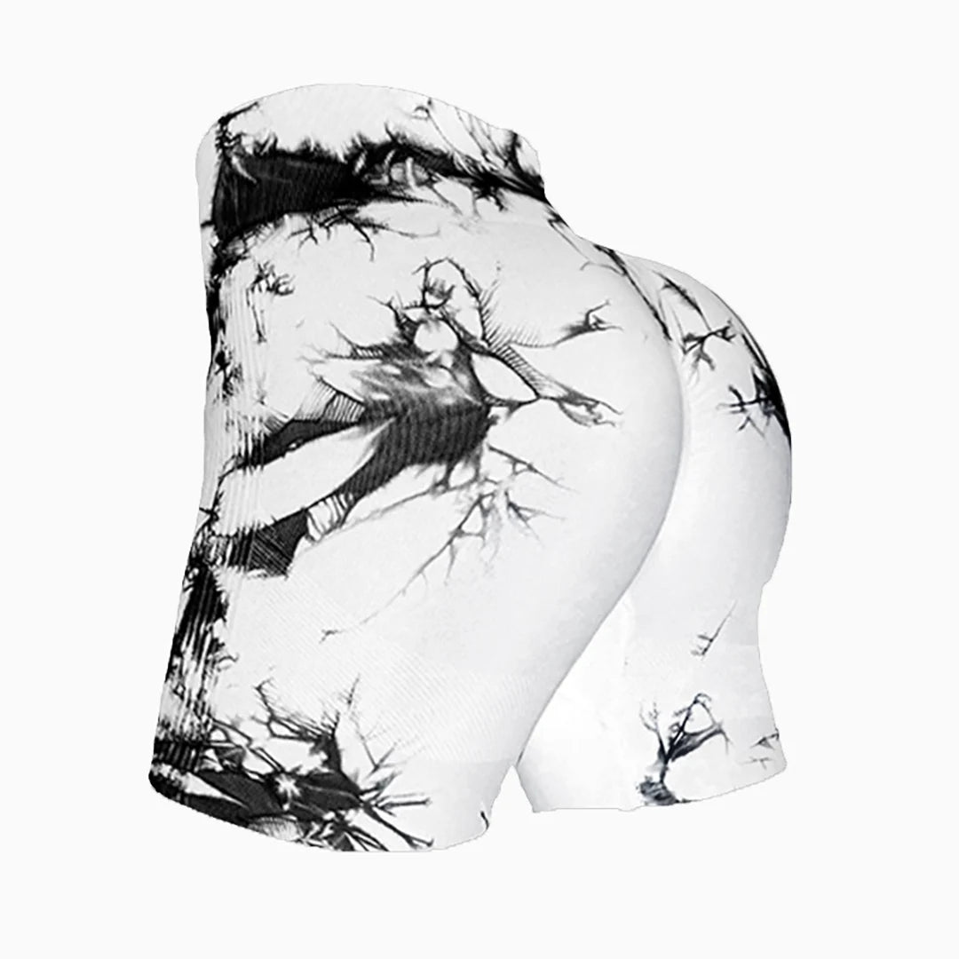 Moteriški Tye-Dye Jogos Šortai – Aukštas Liemuo ir Liftingo Efektas