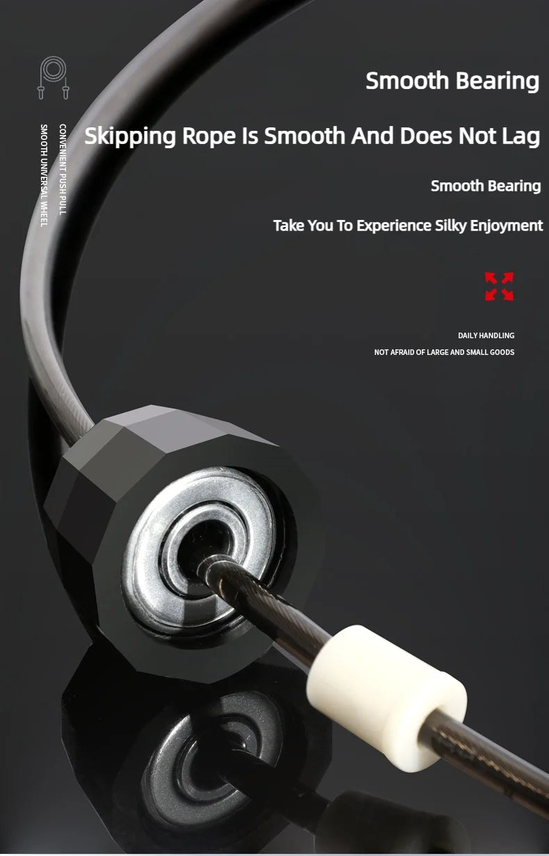 Naujas šokdynės modelis – plieniniu trosu, tinkamas mankštai, reguliuojamas, nesusipainiojantis. Puikiai tinka šuolių treniruotėms, fizinei veiklai namuose ar sporto salėje.