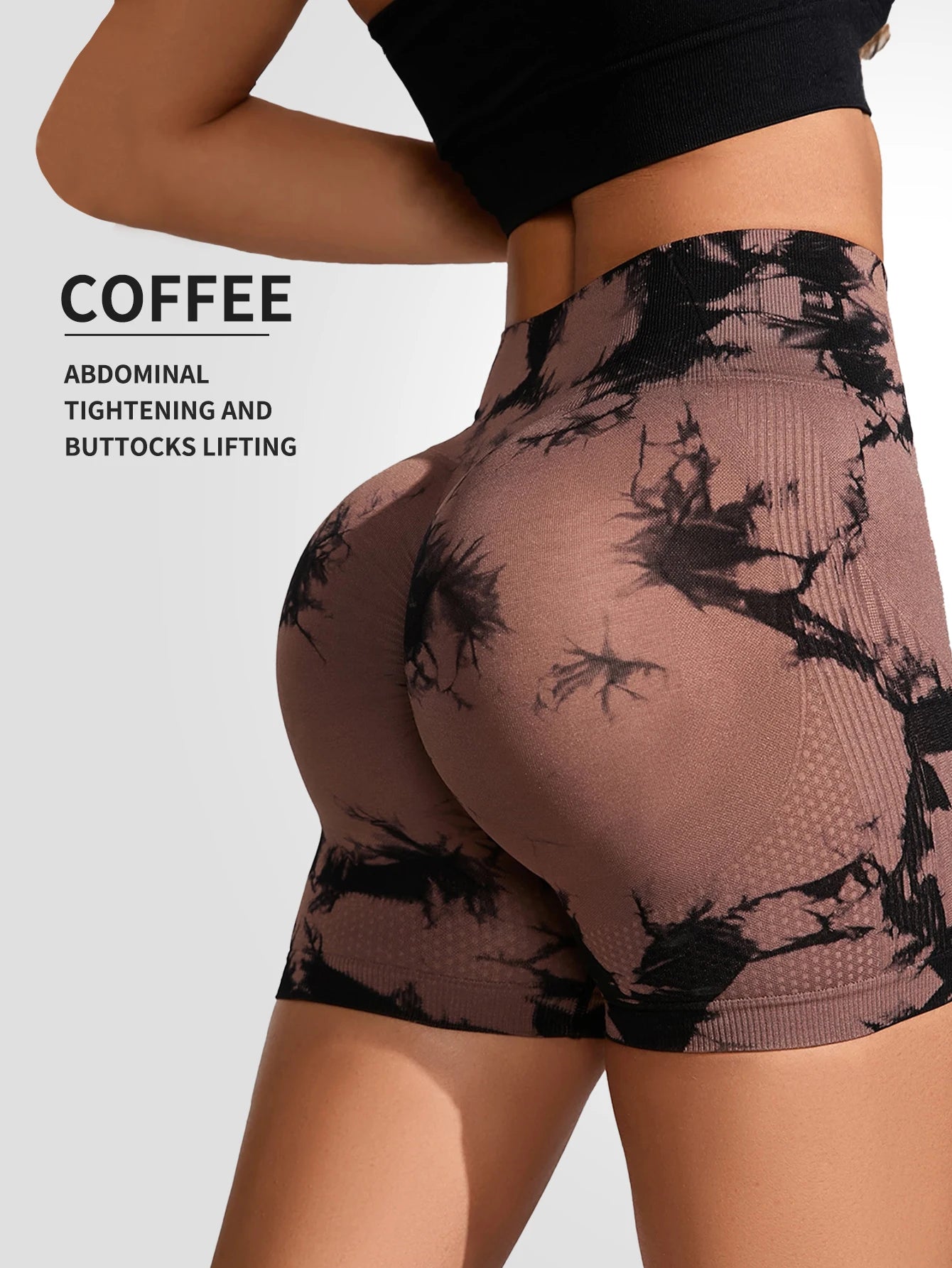 Moteriški Tye-Dye Jogos Šortai – Aukštas Liemuo ir Liftingo Efektas