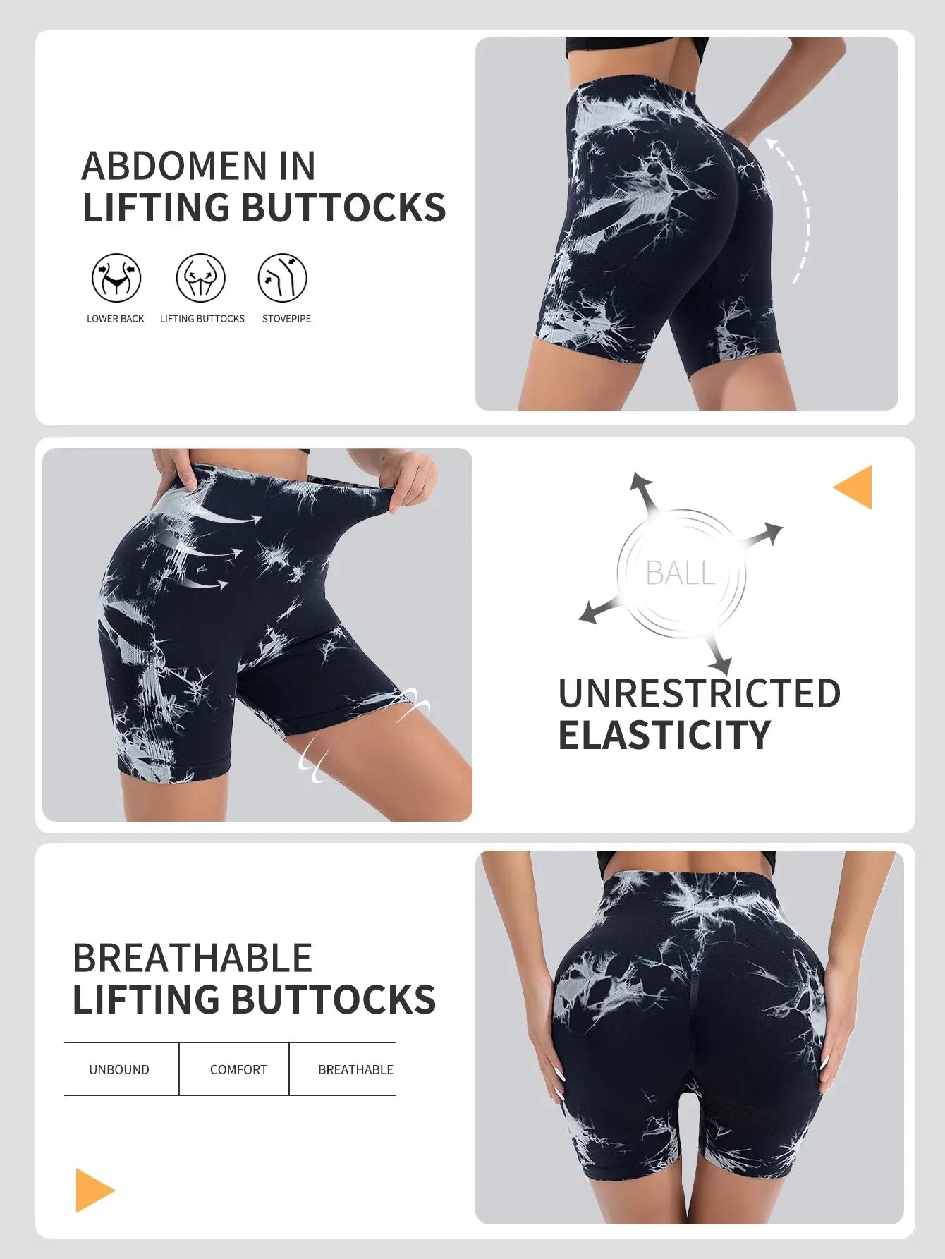 Moteriški Tye-Dye Jogos Šortai – Aukštas Liemuo ir Liftingo Efektas