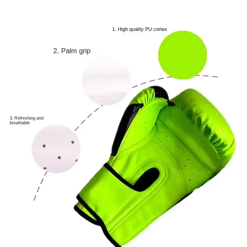 🥊 „Venom“ Kvėpuojančios PU Odos Bokso Pirštinės – 6oz, 8oz, 10oz, 12oz, 14oz, 16oz – Vaikams ir Suaugusiems, Taekwondo ir Muay Thai Treniruotėms