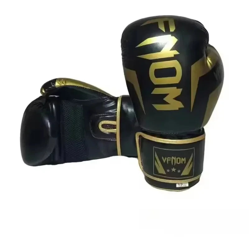 🥊 „Venom“ Kvėpuojančios PU Odos Bokso Pirštinės – 6oz, 8oz, 10oz, 12oz, 14oz, 16oz – Vaikams ir Suaugusiems, Taekwondo ir Muay Thai Treniruotėms
