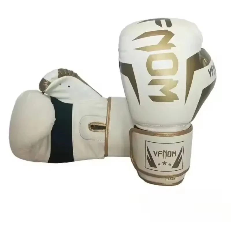 🥊 „Venom“ Kvėpuojančios PU Odos Bokso Pirštinės – 6oz, 8oz, 10oz, 12oz, 14oz, 16oz – Vaikams ir Suaugusiems, Taekwondo ir Muay Thai Treniruotėms