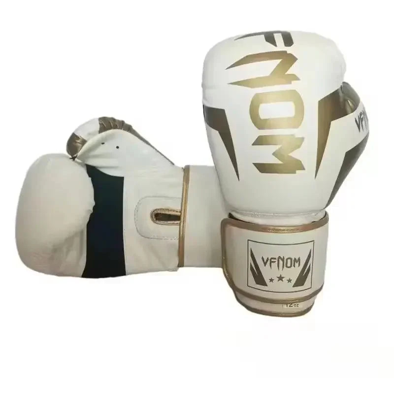 🥊 „Venom“ Kvėpuojančios PU Odos Bokso Pirštinės – 6oz, 8oz, 10oz, 12oz, 14oz, 16oz – Vaikams ir Suaugusiems, Taekwondo ir Muay Thai Treniruotėms