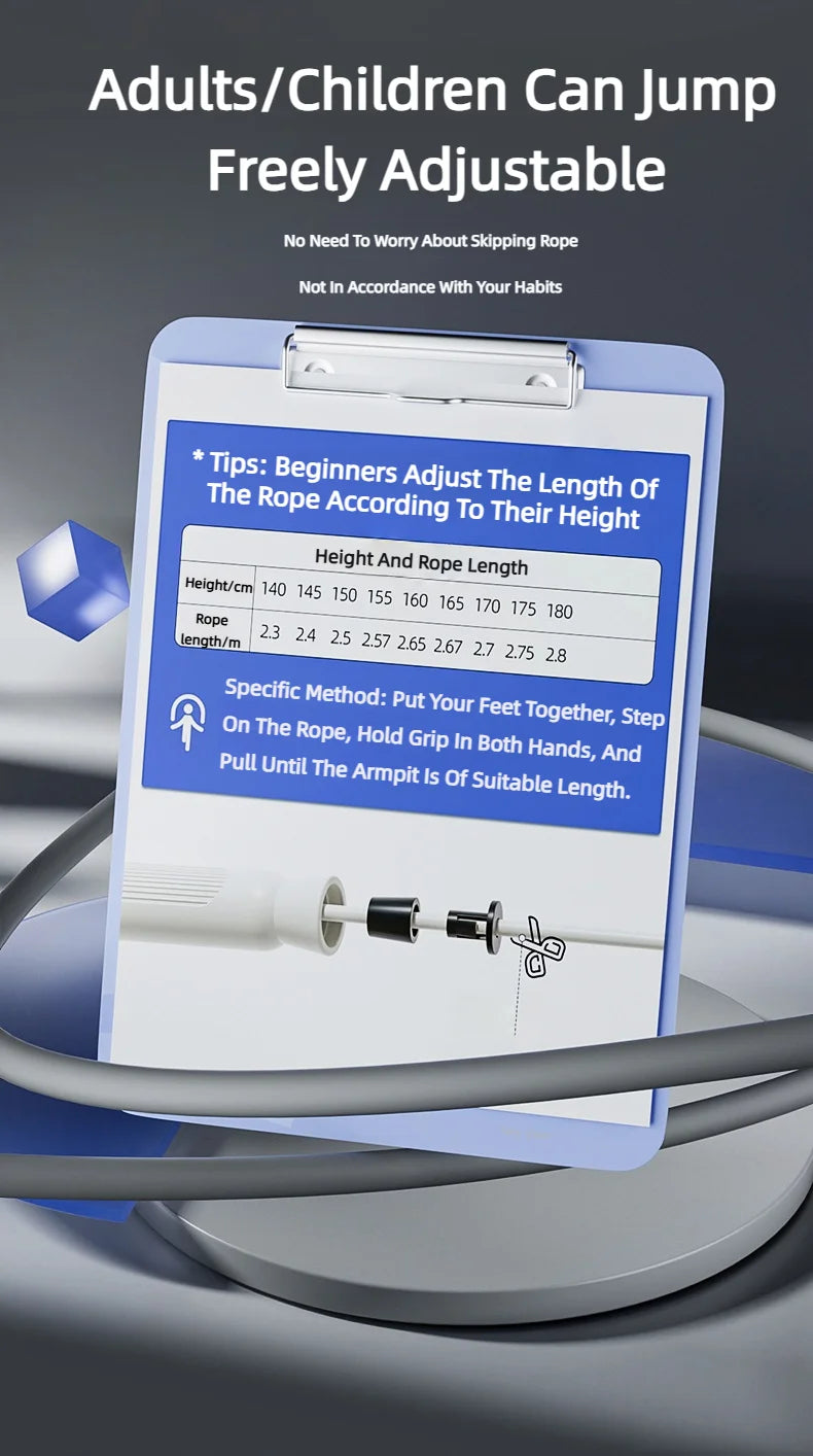 Reguliuojama šokinėjimo virvė, skirta greito praleidimo pratimams svorio metimui, kūno rengybai moterims, vyrams ir vaikams, ilgio plieniniams lynams su guoliais.